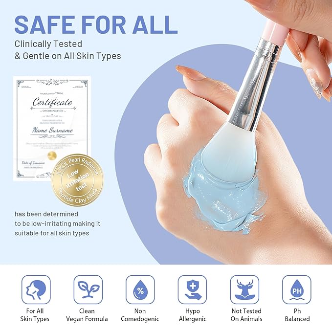 Deep Cleansing Blue Clay Mask for Face with Pearl Peptide, Radiance Mud Mask to Balance Oil and Moisture, Minimize Blackheads, Soothing Care Pore Cleansing Mask with Brush