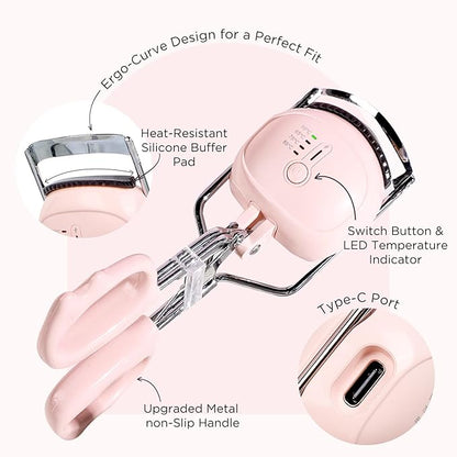 PopUp Heated Eyelash Curler Fast Heat Up in 5s - Curls - Safe Anti-Burn Lash Curler Elevate Your Beauty with Stunning Lashes(4D)