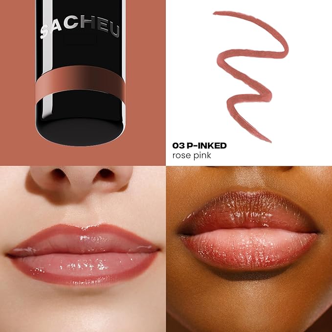 Sacheu Lip Liner STAY-N Peel Off Lip Stain — Long Lasting Waterproof Lip Tint with Hyaluronic Acid & Vitamin E — Transfer Proof Matte Finish, Vegan & Cruelty-Free (p-INKED)