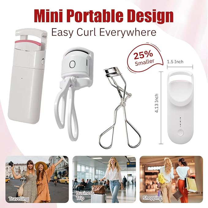 Upgrade Heated Eyelash Curler, Electric Eyelash Curler with 5s Fast Heating, Type-C Rechargeable, Portable Lash Curler, Long-Lasting Lash Lift, Natural Style, Heat-Sensitive Pad (White)
