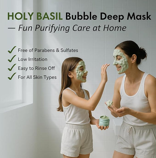 Holy Basil Bubble Deep Mask, Fast & Re-Bubbling Carbonated Clay Mask with Natural Mineral-Rich Mud for Pore Cleansing, Blackhead Removal & Balance Oil, Gentle & Fun Purifying Face Care, 3.53 Oz