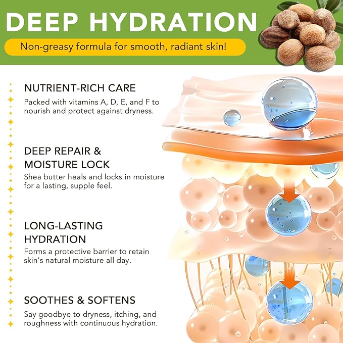 Shea Butter Raw Organic,Pure Shea Butter Unrefined for Body, Face & Hair,Long-Lasting Hydration for Dry Skin, Hair Care, DIY Lip Balm, Natural Moisturizer-100% Natural Vitamin A, E & F-7.8 oz