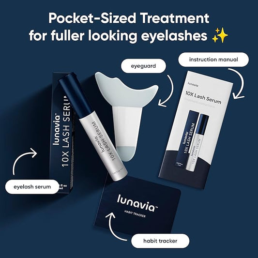 Lunavia 10X Lash Serum - Eyelash Serum with Peptide & Botanical Lash Conditioner for Healthier, Stronger-Looking Lashes - Nourishing Lash Serum with Ginseng Extract for Daily Lash Care