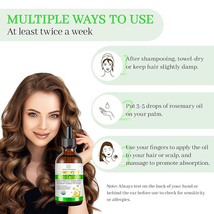 Organic Rosemary Oil for Hair Growth, Rosemary Oils with Castor – USDA Certified Cold Pressed Blend Hair Oil for Thicker, Fuller Hair, Soothe Itchy Scalp & Repair Damaged Hair – 4 FL OZ
