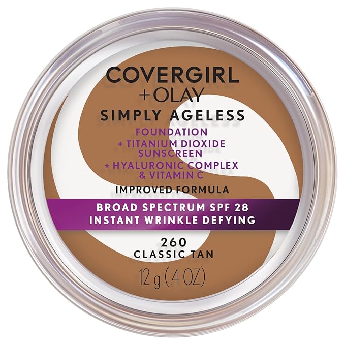 COVERGIRL Simply Ageless Instant Wrinkle Defying Foundation, SPF 28, Hyaluronic Complex & Vitamin C - 260 Classic Tan, Pack of 1