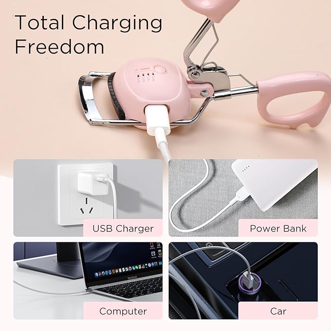 PopUp Heated Eyelash Curler Fast Heat Up in 5s - Curls - Safe Anti-Burn Lash Curler Elevate Your Beauty with Stunning Lashes(4D)