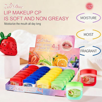 24 Packs Fruit Flavored Lip Balm set, Nourishing & Lip Balm Fruit Sets with Olive Oil, Peach, Jojoba Oil, Lip Care for Dry Peeling, Dull, Lip Lines, Moisturizing and Repairing Lipstick, 0.2oz