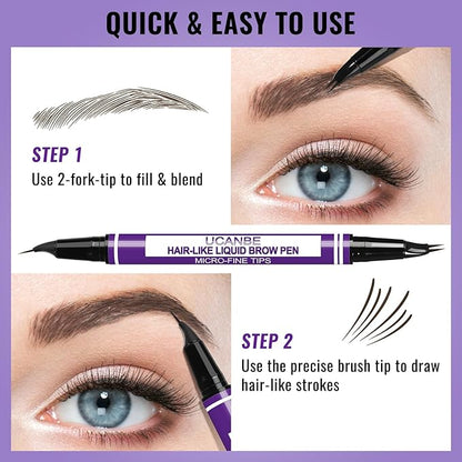 UCANBE Eyebrow Pen, Dual-Curved Eyebrow Pencils for Women, 2-in-1 Brow Pencil with 2-Fork-Tip & Precise Brush-Tip for Natural Hair-Like Brows, Waterproof Microblading Brow Pen Last 24Hrs(Black Brown)