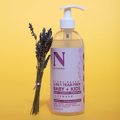 Dr. Natural 3-in-1 Tear-Free Baby Plus Kids Soap - Head-to-Toe Baby Soap and Shampoo - Sensitive Skin Moisturizing Body Wash - Lavender - 16 oz