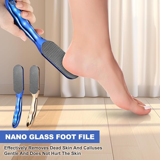 Veinsgrain Foot File, Veins Grain Foot File, Professional Foot Care Tools, Nano Glass Foot File with Non-Slip Ergonomic Handle Feet Massage Tool (Gold)