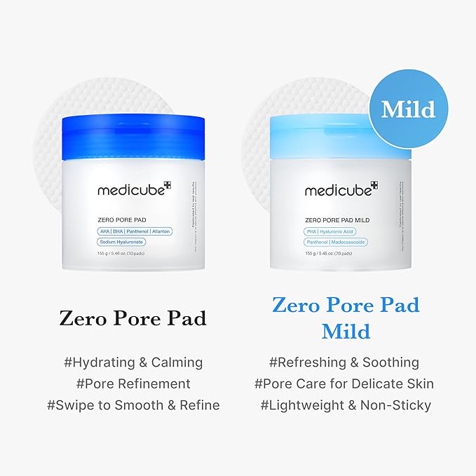 medicube Toner Pads Zero Pore Pad Mild 2.0 | Gentle Calming Toner Pad for Exfoliation, Minimizing Pores & Blackhead Removal with PHA | Ideal for All Skin Types | Korean Skin Care, 70 Pads (1 Pack)