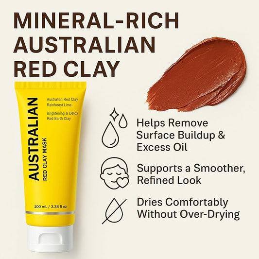 Australian Red Clay Face Mask, Mineral-Rich Detox Mud Mask with Kakadu Plum, Desert & Rainforest Lime Extracts, for Radiant-Looking, Smoother Skin, All Skin Types, 100 mL (1)