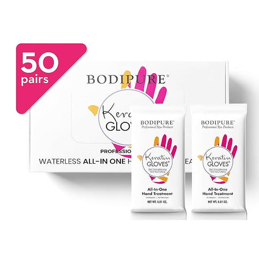 Bodipure All-In-1 Moisturizing Hand Mask, Keratin & Vitamin E Hand Mask for Dry Cracked Hands, Natural Moisturizing Gloves Formula, Strengthen Nails & Repair Hands 50 Pairs