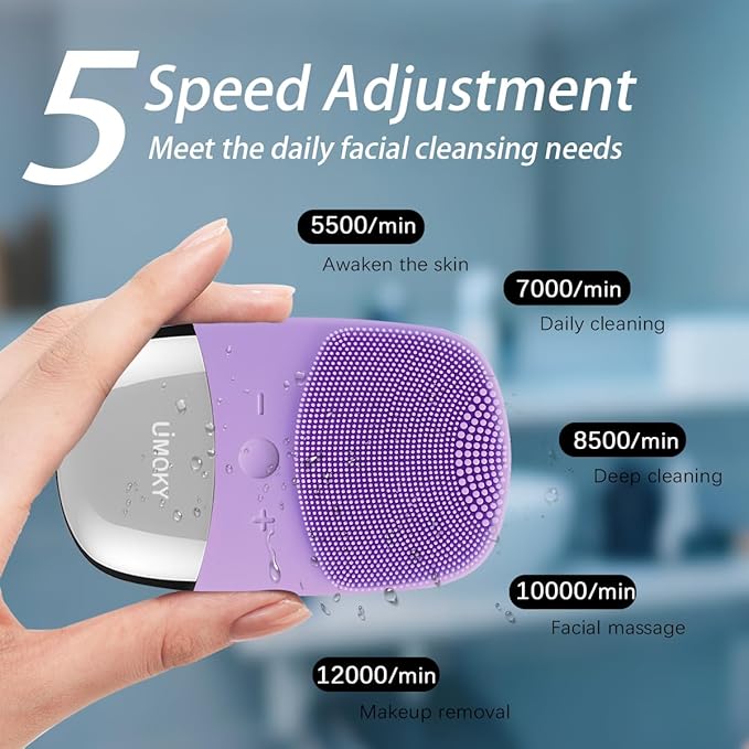 Facial Cleansing Brush, 3-in-1 Electric Silicone Face Scrubber, Vibrating Massager, IPX7 Waterproof, USB Rechargeble Pore Brush for Deep Cleanning, Blackhead Remover, Exfoliating (Purple)