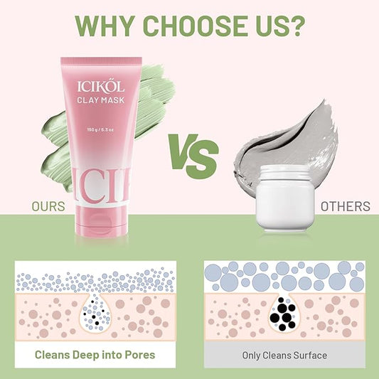Deep Cleansing Green Clay Mask for Face with Marine Mineralt, Repair Mud Mask to Balance Oil and Moisture, Minimize Blackheads, Soothing Care Pore Cleansing Mask with Brush