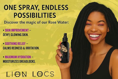 Lion Locs Rosewater Spray for Dreads and Locs - Organic Vegan Conditioner with Aloe, Oils, Vitamins, and Glycerin