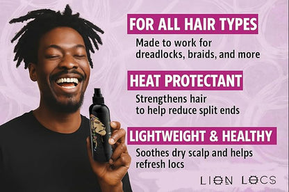 Lion Locs Rosewater Spray for Dreads and Locs - Organic Vegan Conditioner with Aloe, Oils, Vitamins, and Glycerin