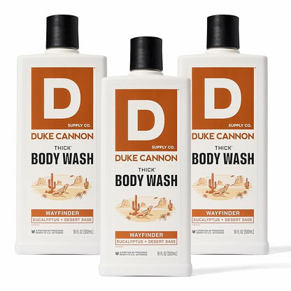 Duke Cannon Thick High Viscosity Body Wash - Wayfinder - Eucalyptus & Desert Sage Scent, 3X Thicker, Mineral-Enriched, Sulfate-Free, 17.5 oz (3-Pack)