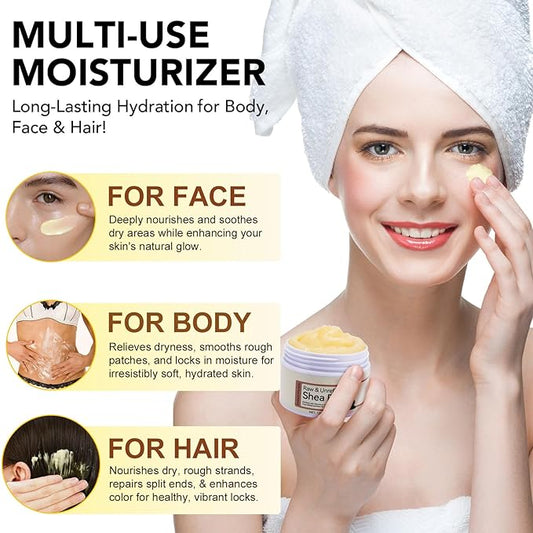 2Pack Raw & Unrefined Shea Butter for Body, Face & Hair, Pure Shea Butter with vitamins A, E & F, Long-Lasting Hydration for Dry Skin, Hair Care, DIY Lip Balm, Natural Moisturizer