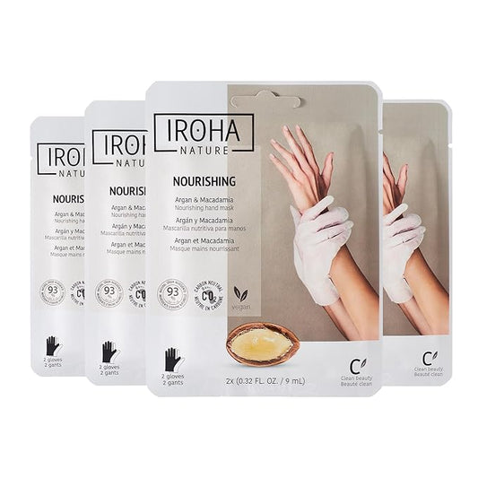 IROHA NATURE Nourishing Hand Mask Gloves | 4 Pairs | Argan & Macadamia Oil | Intense Nutrition for Dry Hands | 93% Natural Ingredients | Vegan