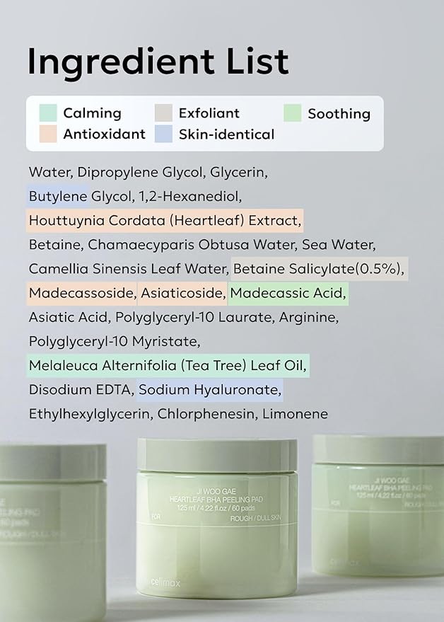 celimax Ji.Woo.Gae Heartleaf BHA Peeling Pad | Pore Care, Exfoliating Double-Side Toner Pads, Facial Peels, Hydrating, Tea Tree, For Acne Prone & Breakouts, Christmas Gift, Stocking Stuffers (60pads)