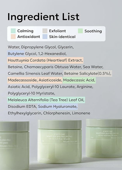 celimax Ji.Woo.Gae Heartleaf BHA Peeling Pad | Pore Care, Exfoliating Double-Side Toner Pads, Facial Peels, Hydrating, Tea Tree, For Acne Prone & Breakouts, Christmas Gift, Stocking Stuffers (60pads)