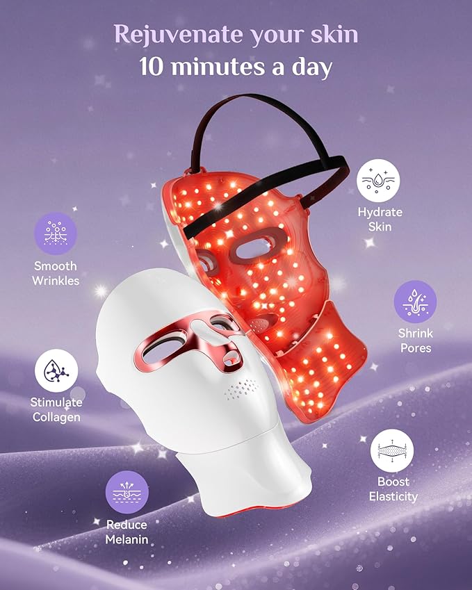 FOLOKE LED Light Therapy Mask Skin Care Mask, LED face & neck Red 630±5nm & NIR 830nm Wavelength,USB C Rechargeable for Home Use Working Travel Yoga (Sakura Pink）