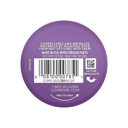 COVERGIRL Simply Ageless Instant Wrinkle Defying Foundation, SPF 28, Hyaluronic Complex & Vitamin C - 235 Medium Light, Pack of 1