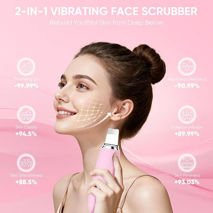 Silicone Face Scrubber Blackhead Scraper Rechargeable 2-in-1 Facial Cleansing Brush & Skin Spatula Duo, IPX7 Waterproof Exfoliating Massager Deep Cleansing for Women and Men（Light Pink）