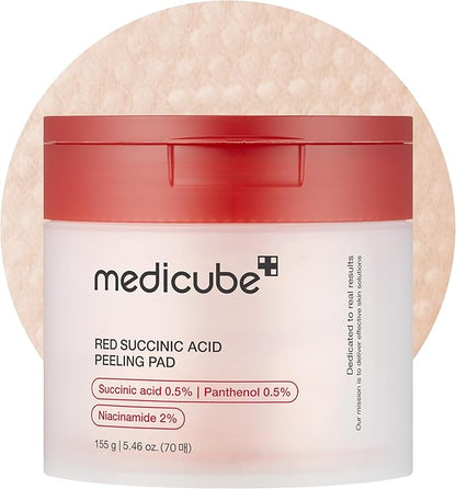 medicube Toner Pads Red Succinic Acid Panthenol Facial Peeling Pad | Exfoliating Toner Pad for Breakout-Prone Skin | Niacinamide, AHA, BHA, and Soothing Panthenol - Non-Comedogenic, 70 Pads (1 Pack)