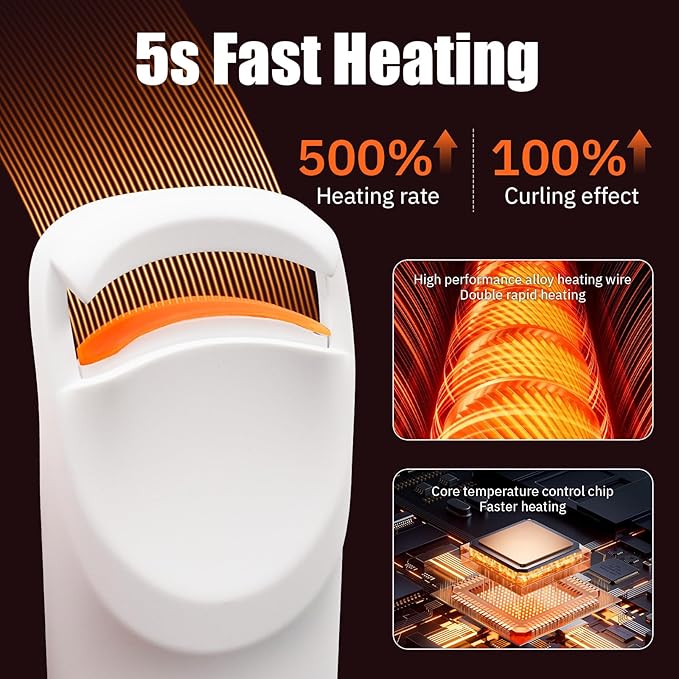 Upgrade Heated Eyelash Curler, Electric Eyelash Curler with 5s Fast Heating, Type-C Rechargeable, Portable Lash Curler, Long-Lasting Lash Lift, Natural Style, Heat-Sensitive Pad (White)