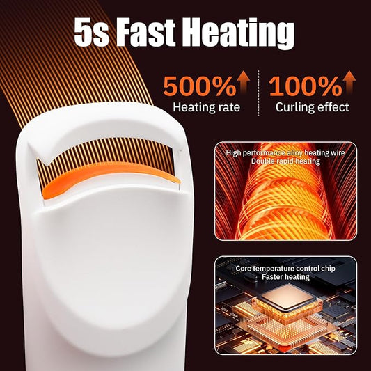 Upgrade Heated Eyelash Curler, Electric Eyelash Curler with 5s Fast Heating, Type-C Rechargeable, Portable Lash Curler, Long-Lasting Lash Lift, Natural Style, Heat-Sensitive Pad (White)