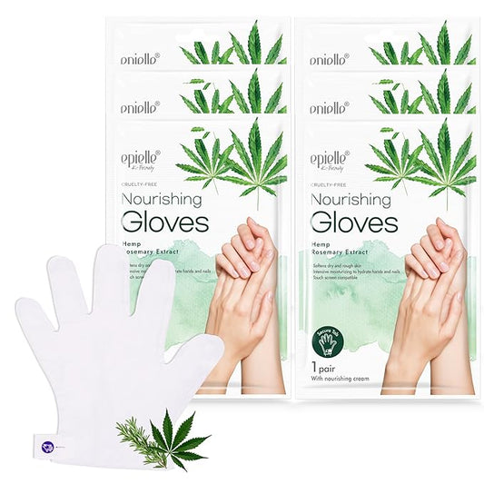 Epielle Nourishing Hand Mask 6 Pairs, Repair and Soften with Hemp & Rosemary Extract, Deep Moisturizing Gloves for Dry, Cracked Hands, Self Care Gifts for Women, Spa Kit, Stocking Stuffers