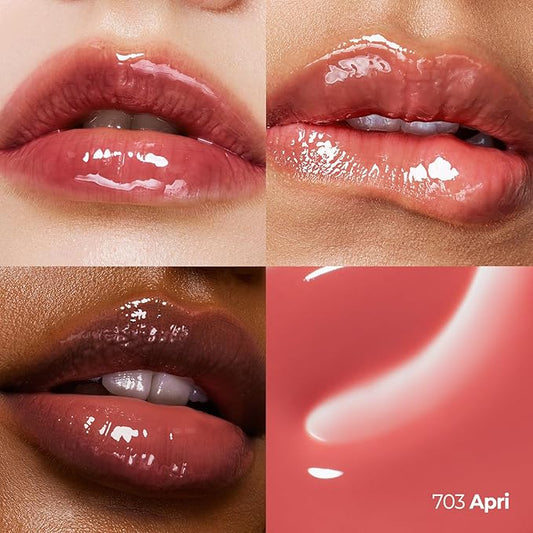 Laka Fruity Lip Glotioner, 10ml/0.33 fl.oz, Lip Gloss with High Shine Vivid Colors, Jelly tip for Hygienic & Easy Application, Plumping Conditioner, Vegan, K-Beauty (#703 Apri)