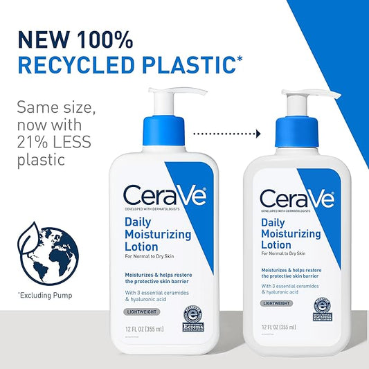CeraVe Daily Moisturizing Lotion for Dry Skin, Body Lotion & Face Moisturizer with Hyaluronic Acid and Ceramides, Daily Moisturizer, Fragrance Free, Oil-Free, 19 Ounce