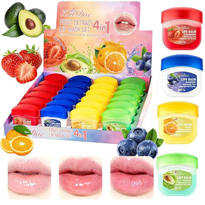 24 Packs Fruit Flavored Lip Balm set, Nourishing & Lip Balm Fruit Sets with Olive Oil, Peach, Jojoba Oil, Lip Care for Dry Peeling, Dull, Lip Lines, Moisturizing and Repairing Lipstick, 0.2oz
