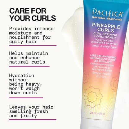 Pacifica Beauty Pineapple Curls 3-Step Hair Care Kit: Curl Defining Shampoo + Conditioner + Pineapple Swirl Curl Cream – Enhances Curls, Reduces Frizz, Vegan & Silicone-Free
