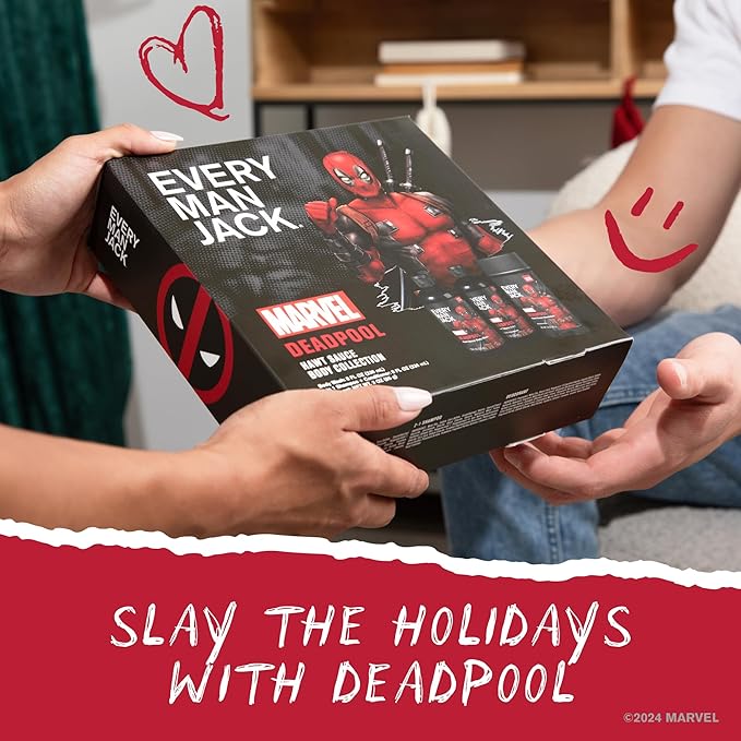 Every Man Jack Deadpool Body Set - Perfect for Every Guy & Marvel-Lover - Bath and Body Marvel Gift Set with Clean Ingredients & Incredible Scents - Includes Body Wash, Shampoo & Deodorant 2-Pack