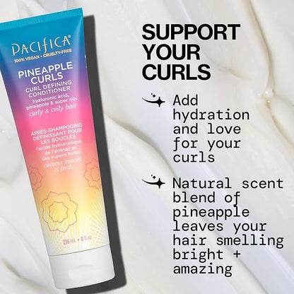 Pacifica Beauty Pineapple Curls 3-Step Hair Care Kit: Curl Defining Shampoo + Conditioner + Pineapple Swirl Curl Cream – Enhances Curls, Reduces Frizz, Vegan & Silicone-Free