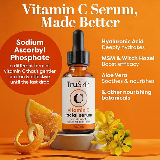TruSkin Vitamin C Serum for Face – Anti Aging Face Serum with Hyaluronic Acid & Vitamin E – Brightening Formula for Improving Appearance of Dark Spots, Fine Lines & Wrinkles – All Skin Types, 1 fl oz