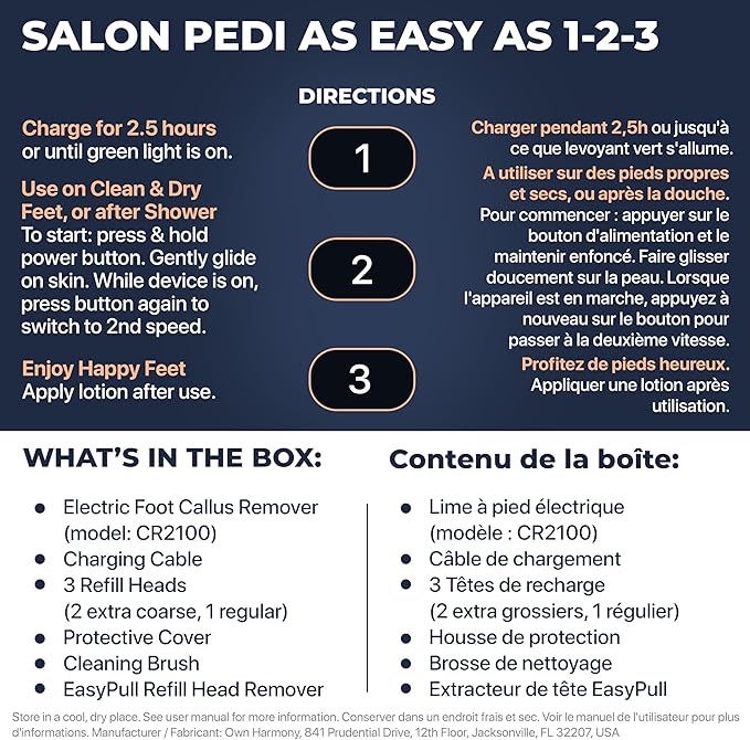 Electric Foot Callus Remover with Vacuum - Own Harmony Professional Pedicure Tools Kit for Powerful Pedi Feet Care Vac, Electronic Foot File CR2100, Best for Hard, Dry, Cracked, Dead Skin (3 Rollers)