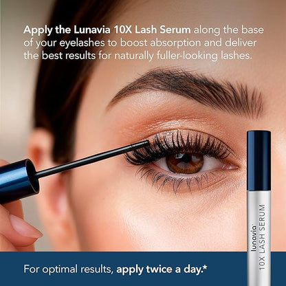 Lunavia 10X Lash Serum - Eyelash Serum with Peptide & Botanical Lash Conditioner for Healthier, Stronger-Looking Lashes - Nourishing Lash Serum with Ginseng Extract for Daily Lash Care