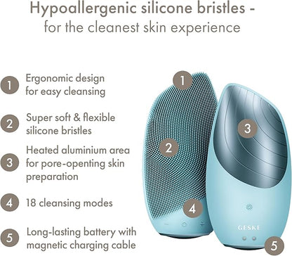 GESKE SmartAppGuided Sonic Thermo Facial Brush | 6 in 1 | Skin Cleansing | Cleansing Brush with Thermal Function | Electric Facial Massager