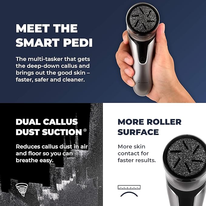 Electric Foot Callus Remover with Vacuum - Own Harmony Professional Pedicure Tools Kit for Powerful Pedi Feet Care Vac, Electronic Foot File CR2100, Best for Hard, Dry, Cracked, Dead Skin (3 Rollers)