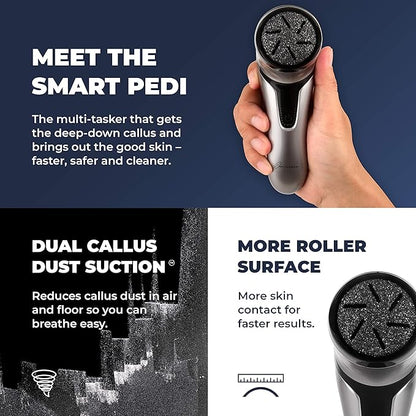 Electric Foot Callus Remover with Vacuum - Own Harmony Professional Pedicure Tools Kit for Powerful Pedi Feet Care Vac, Electronic Foot File CR2100, Best for Hard, Dry, Cracked, Dead Skin (3 Rollers)