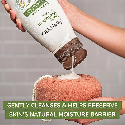 Aveeno Daily Moisture Gift Set, Skincare Set for Dry Skin with Nourishing Body Lotion, Moisturizing Body Wash, & Skin Relief Hand Mask, Formulated with Prebiotic Oat, Paraben-Free, 3 Items