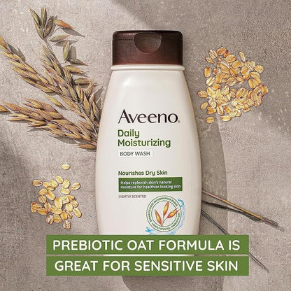 Aveeno Daily Moisturizing Lotion & Wash Regimen Pack, Nourishing Daily Moisturizing Body Lotion for Dry Skin, 18 oz, & Hydrating Body Wash with Soothing Prebiotic Oat, 18 oz, 2 Items